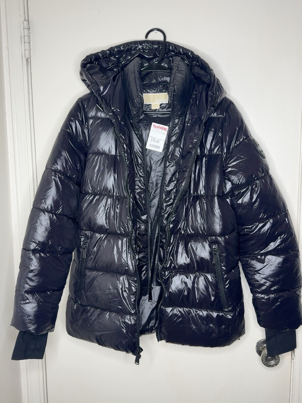 MICHAEL Michael Kors Glossy Black Hooded Puffer Jacket Women’s M NWT